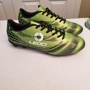 LEOCI Mens Soccer Cleats Metallic Lime Green Black Firm Ground Soccer Cleats 12